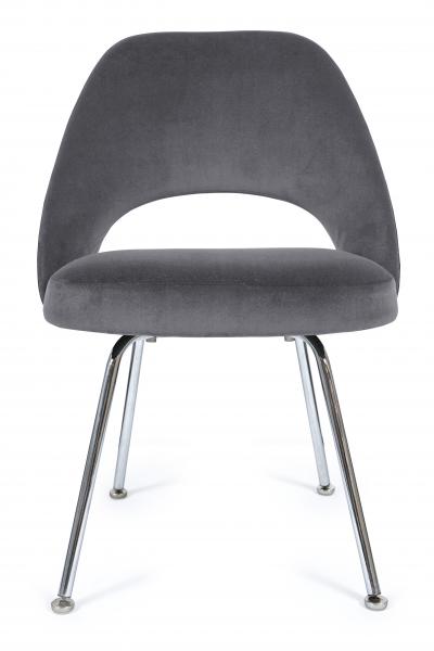 Eero Saarinen Saarinen Executive Armless Chairs in Gunmetal Grey Velvet Set of Six