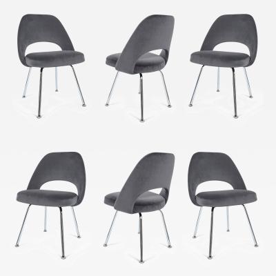 Eero Saarinen Saarinen Executive Armless Chairs in Gunmetal Grey Velvet Set of Six