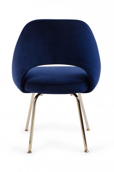 Eero Saarinen Saarinen Executive Armless Chairs in Navy Velvet 24k Gold Edition Set of 6