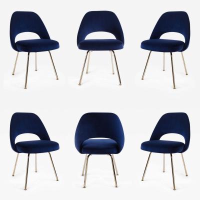 Eero Saarinen Saarinen Executive Armless Chairs in Navy Velvet 24k Gold Edition Set of 6