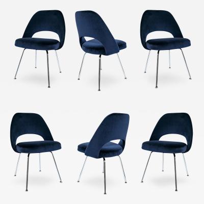 Eero Saarinen Saarinen Executive Armless Chairs in Navy Velvet Set of 6