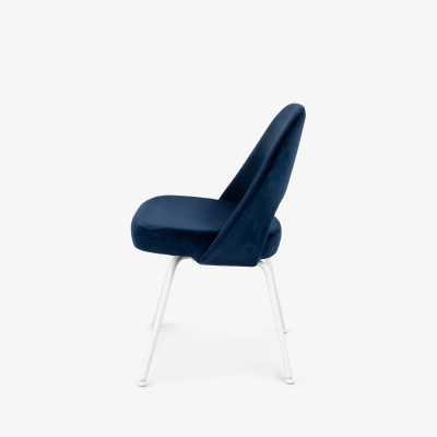 Eero Saarinen Saarinen Executive Armless Chairs in Navy Velvet with Lunar White Legs