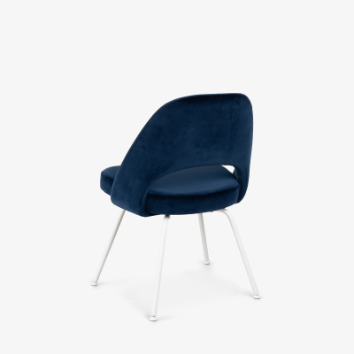 Eero Saarinen Saarinen Executive Armless Chairs in Navy Velvet with Lunar White Legs