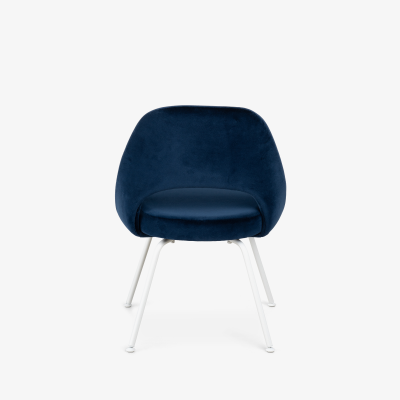 Eero Saarinen Saarinen Executive Armless Chairs in Navy Velvet with Lunar White Legs