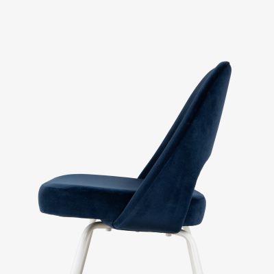 Eero Saarinen Saarinen Executive Armless Chairs in Navy Velvet with Lunar White Legs