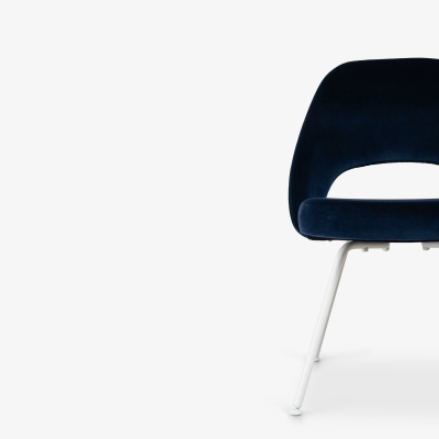 Eero Saarinen Saarinen Executive Armless Chairs in Navy Velvet with Lunar White Legs