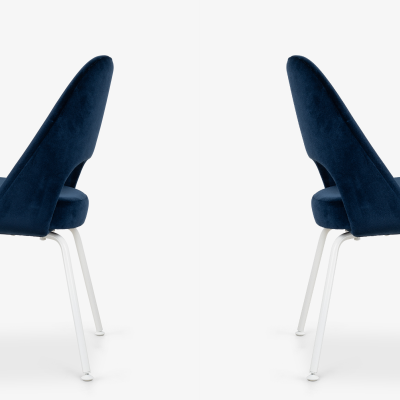 Eero Saarinen Saarinen Executive Armless Chairs in Navy Velvet with Lunar White Legs