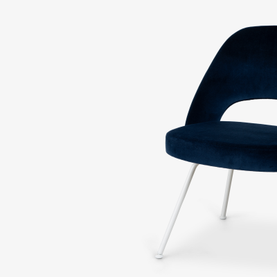 Eero Saarinen Saarinen Executive Armless Chairs in Navy Velvet with Lunar White Legs