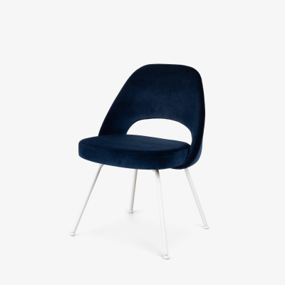 Eero Saarinen Saarinen Executive Armless Chairs in Navy Velvet with Lunar White Legs Set of 6