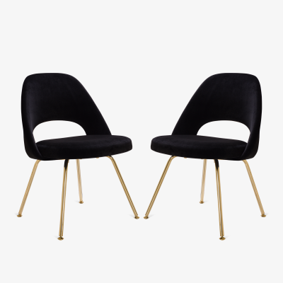 Eero Saarinen Saarinen Executive Armless Chairs in Noir Velvet 24k Gold Edition