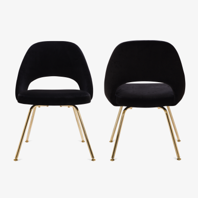 Eero Saarinen Saarinen Executive Armless Chairs in Noir Velvet 24k Gold Edition Set of 6