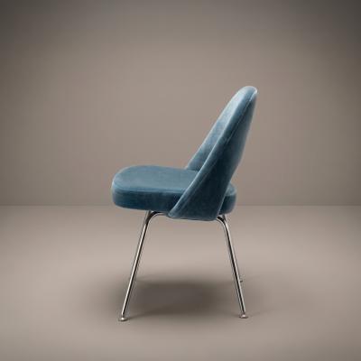 Eero Saarinen Saarinen Executive Armless Dining Chairs in Ocean Mohair Chrome Legs