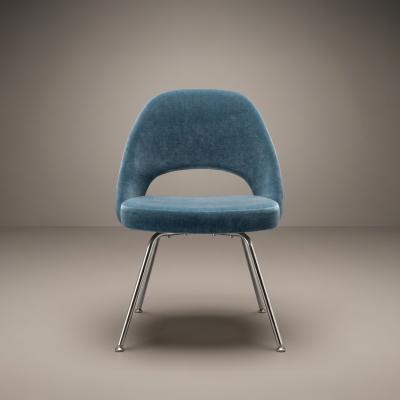 Eero Saarinen Saarinen Executive Armless Dining Chairs in Ocean Mohair Chrome Legs