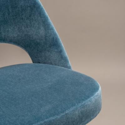 Eero Saarinen Saarinen Executive Armless Dining Chairs in Ocean Mohair Chrome Legs