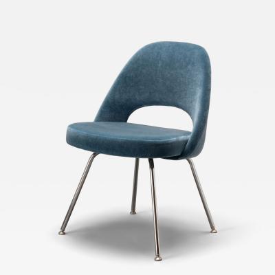 Eero Saarinen Saarinen Executive Armless Dining Chairs in Ocean Mohair Chrome Legs