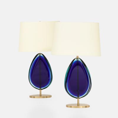 Effetto Vetro Effetto Vetro Contemporary Pair of Table Lamps in Glass and Satin Brass
