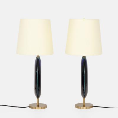 Effetto Vetro Effetto Vetro Contemporary Pair of Table Lamps in Glass and Satin Brass