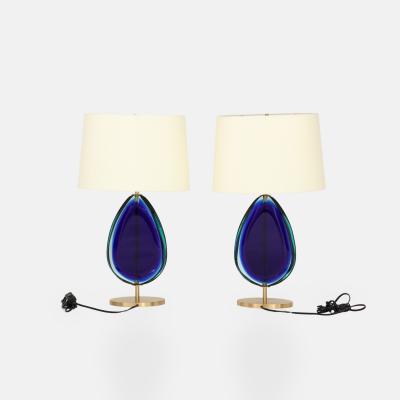 Effetto Vetro Effetto Vetro Contemporary Pair of Table Lamps in Glass and Satin Brass