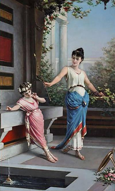 Egisto Sarri Pompeian Scene Oil on Canvas