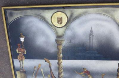 Eglomise Glass Panel Gondola Ride to the Venice Carnival 