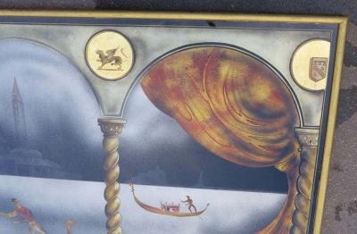 Eglomise Glass Panel Gondola Ride to the Venice Carnival 