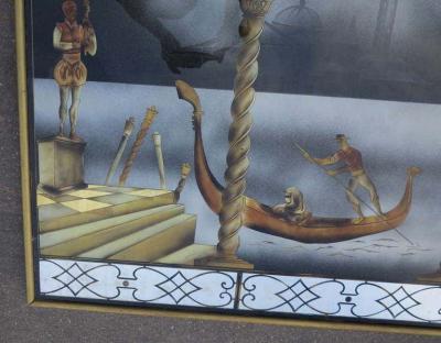 Eglomise Glass Panel Gondola Ride to the Venice Carnival 