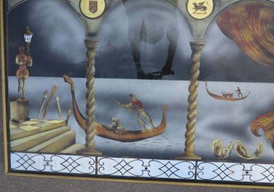 Eglomise Glass Panel Gondola Ride to the Venice Carnival 