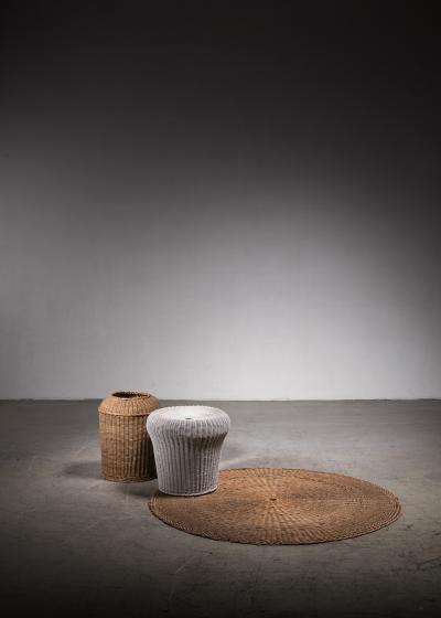 Egon Eiermann Egon Eiermann Table with Wicker Basket Floor Mat and Stool