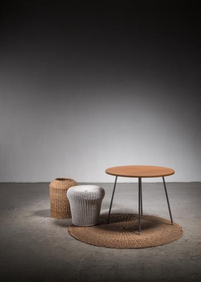 Egon Eiermann Egon Eiermann Table with Wicker Basket Floor Mat and Stool