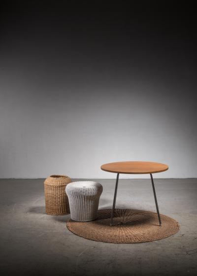 Egon Eiermann Egon Eiermann Table with Wicker Basket Floor Mat and Stool