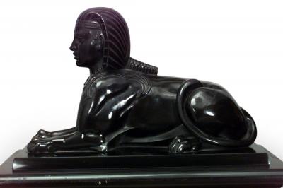 Egyptian Black Marble Sphinx Mantel Clock
