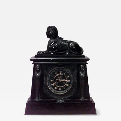 Egyptian Black Marble Sphinx Mantel Clock