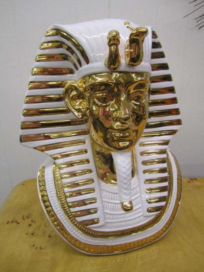 Egyptian King Tut Italian Ceramic Sculpture Bust Hollywood Regency