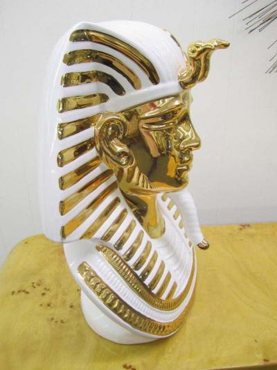 Egyptian King Tut Italian Ceramic Sculpture Bust Hollywood Regency