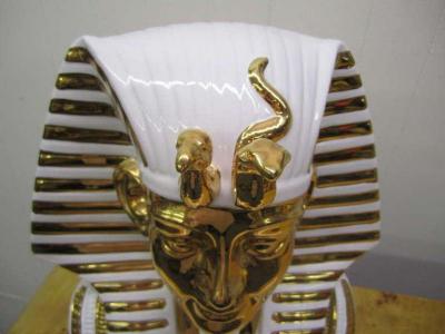 Egyptian King Tut Italian Ceramic Sculpture Bust Hollywood Regency