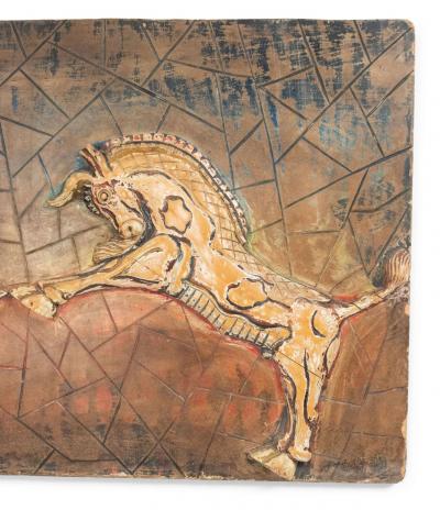 Egyptian Style Painted Carved Wood Wall Plaque