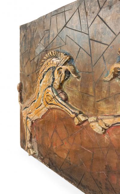 Egyptian Style Painted Carved Wood Wall Plaque
