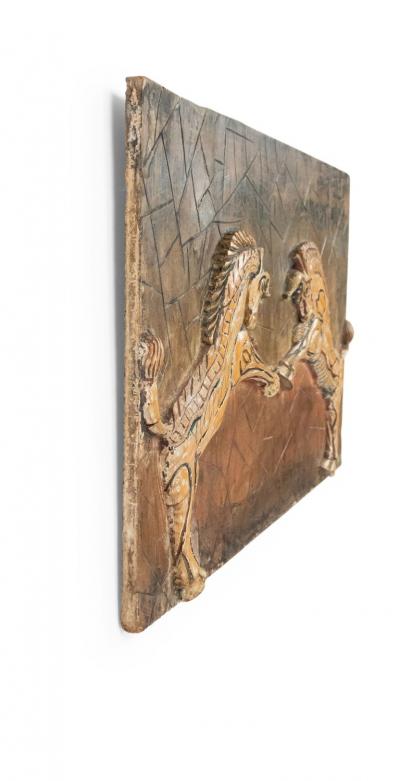 Egyptian Style Painted Carved Wood Wall Plaque