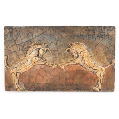 Egyptian Style Painted Carved Wood Wall Plaque