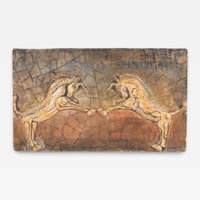 Egyptian Style Painted Carved Wood Wall Plaque