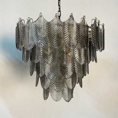 Eicholtz Modern Art Deco Style Chandelier Brass Smoked Glass 2010s