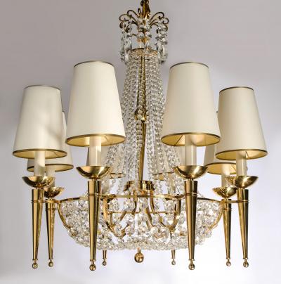 Eight Light Crystal and Gilt Bronze Chandelier