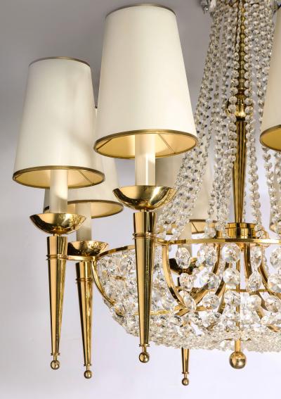 Eight Light Crystal and Gilt Bronze Chandelier