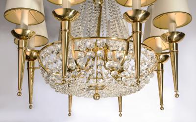 Eight Light Crystal and Gilt Bronze Chandelier