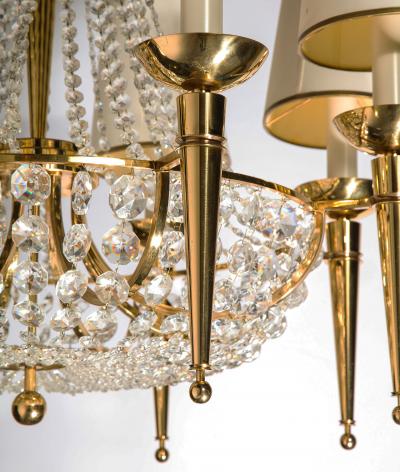 Eight Light Crystal and Gilt Bronze Chandelier