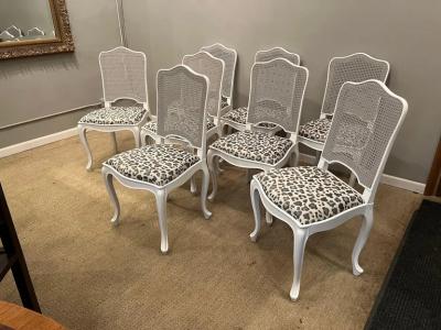 Eight Louis XV Style Cane Back Dining Chairs with Slip Seats