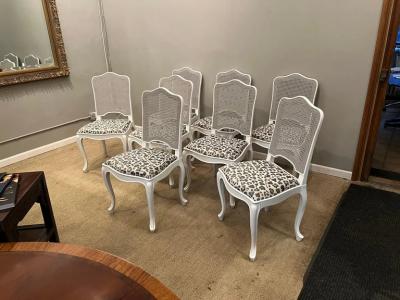 Eight Louis XV Style Cane Back Dining Chairs with Slip Seats