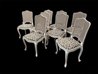 Eight Louis XV Style Cane Back Dining Chairs with Slip Seats