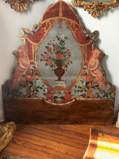 Eighteenth Century painted Catalonia headboard and Posts