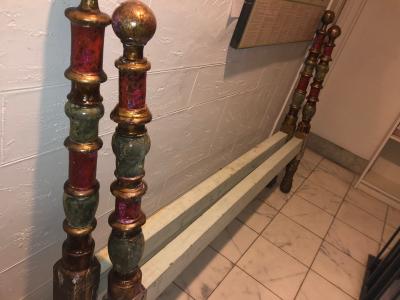 Eighteenth Century painted Catalonia headboard and Posts